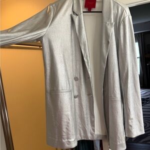 Jennifer Lopez Metallic Silver Double-Button Blazer